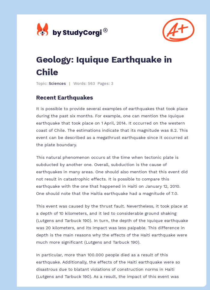 Geology: Iquique Earthquake in Chile. Page 1