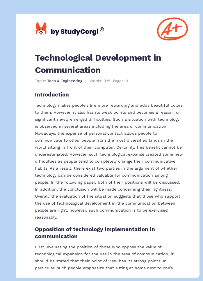 Technological Development in Communication. Page 1