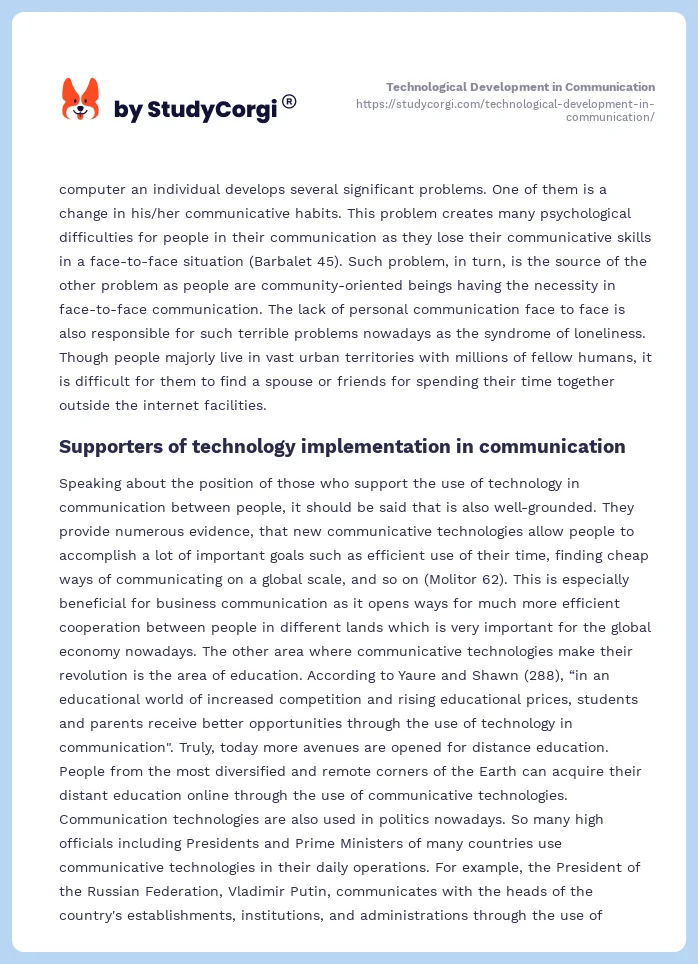 Technological Development in Communication. Page 2