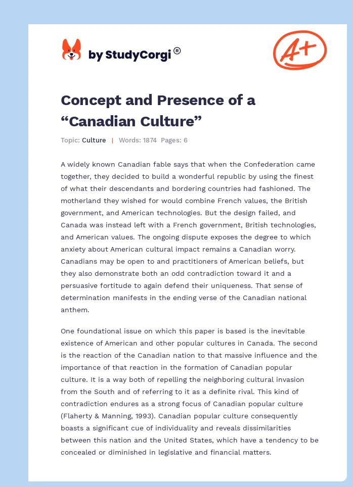 Concept and Presence of a “Canadian Culture”. Page 1