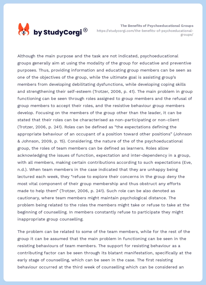The Benefits of Psychoeducational Groups. Page 2