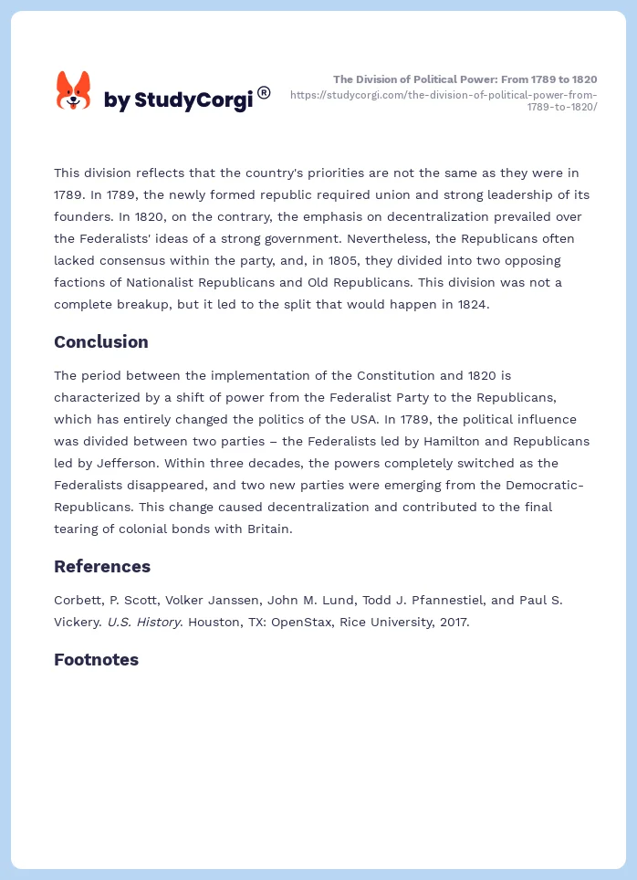 The Division of Political Power: From 1789 to 1820. Page 2