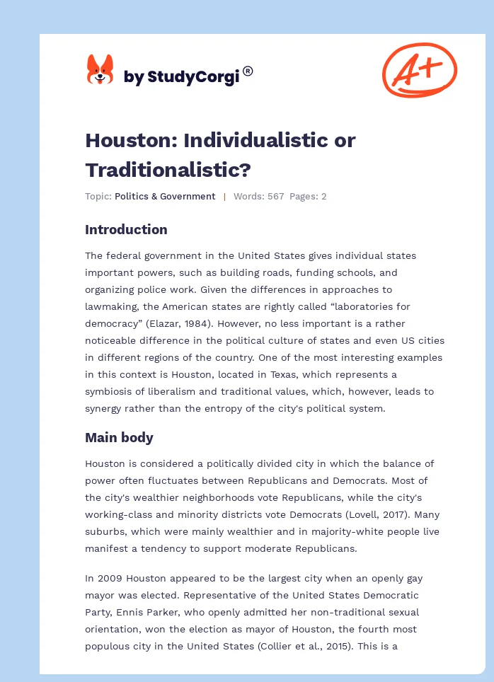 Houston: Individualistic or Traditionalistic?. Page 1