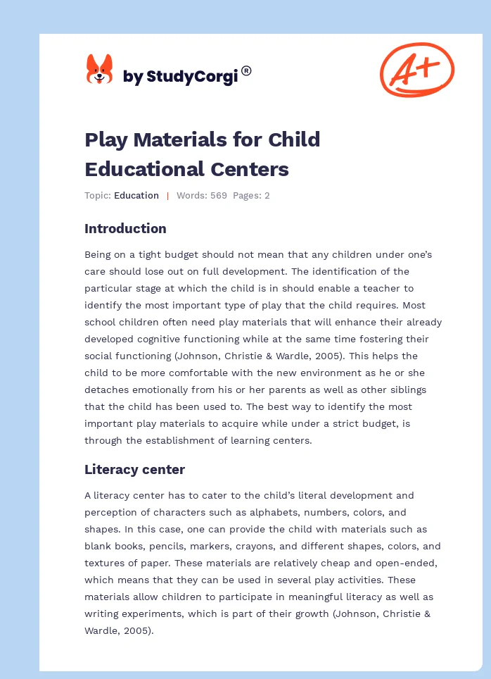Play Materials for Child Educational Centers. Page 1