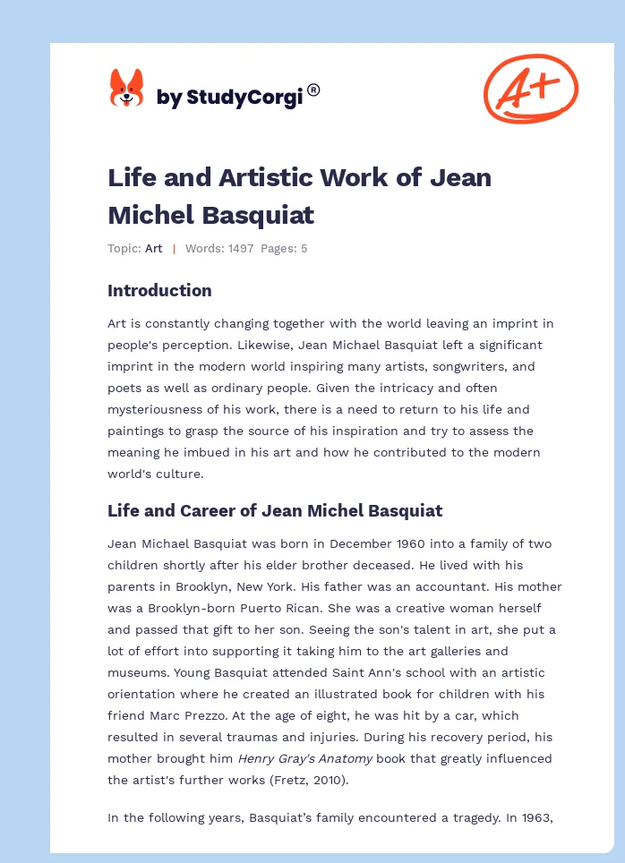 Life and Artistic Work of Jean Michel Basquiat. Page 1