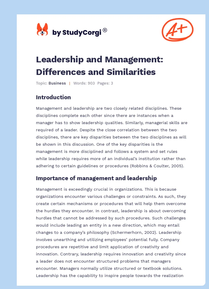 Leadership and Management: Differences and Similarities. Page 1