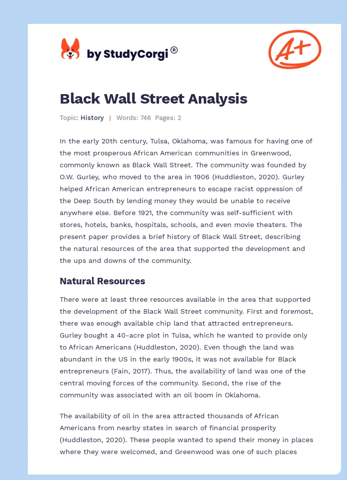 Black Wall Street Analysis. Page 1