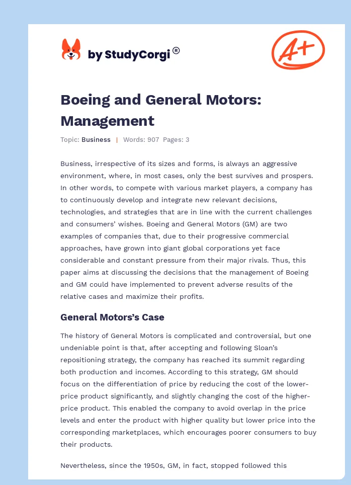Boeing and General Motors: Management. Page 1