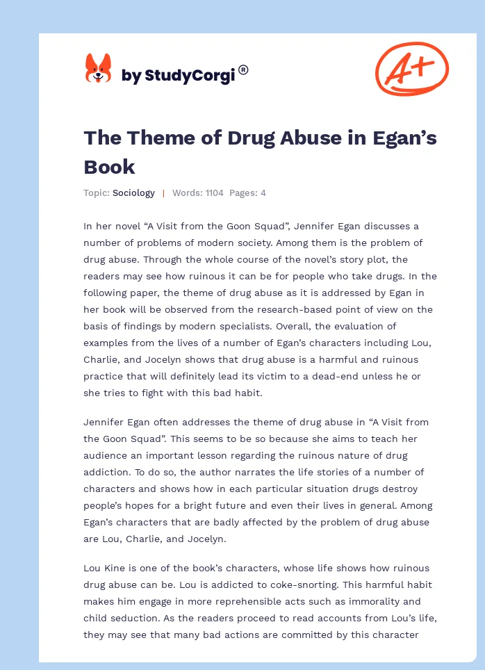 The Theme of Drug Abuse in Egan’s Book. Page 1