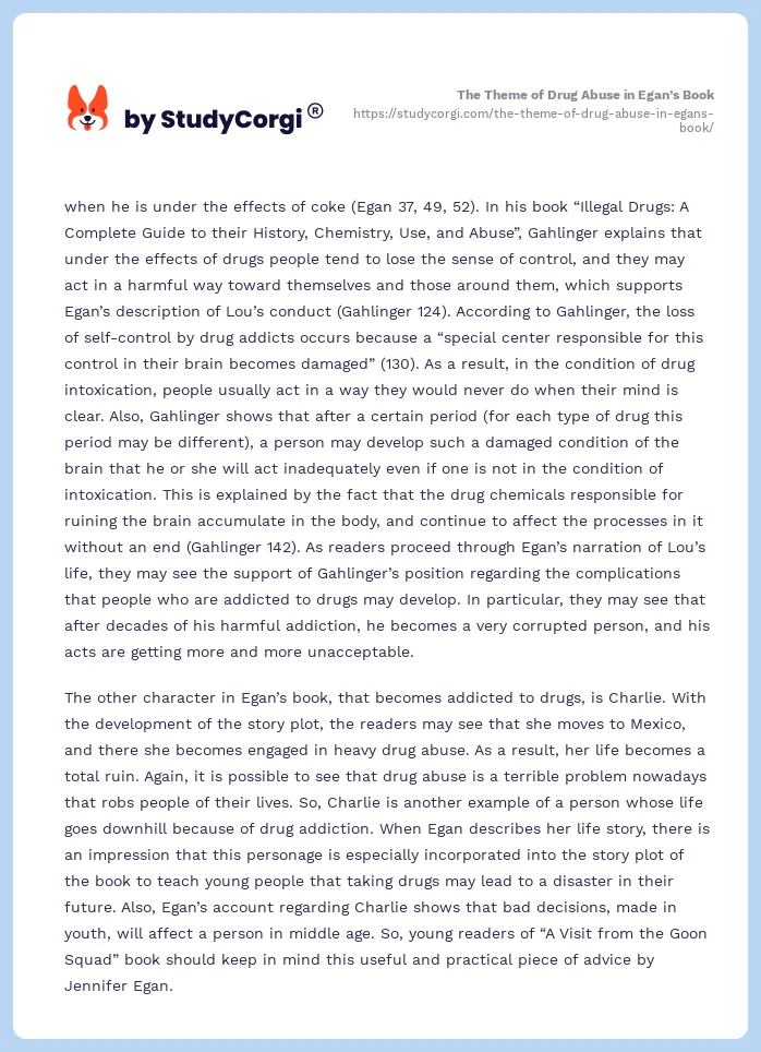 The Theme of Drug Abuse in Egan’s Book. Page 2
