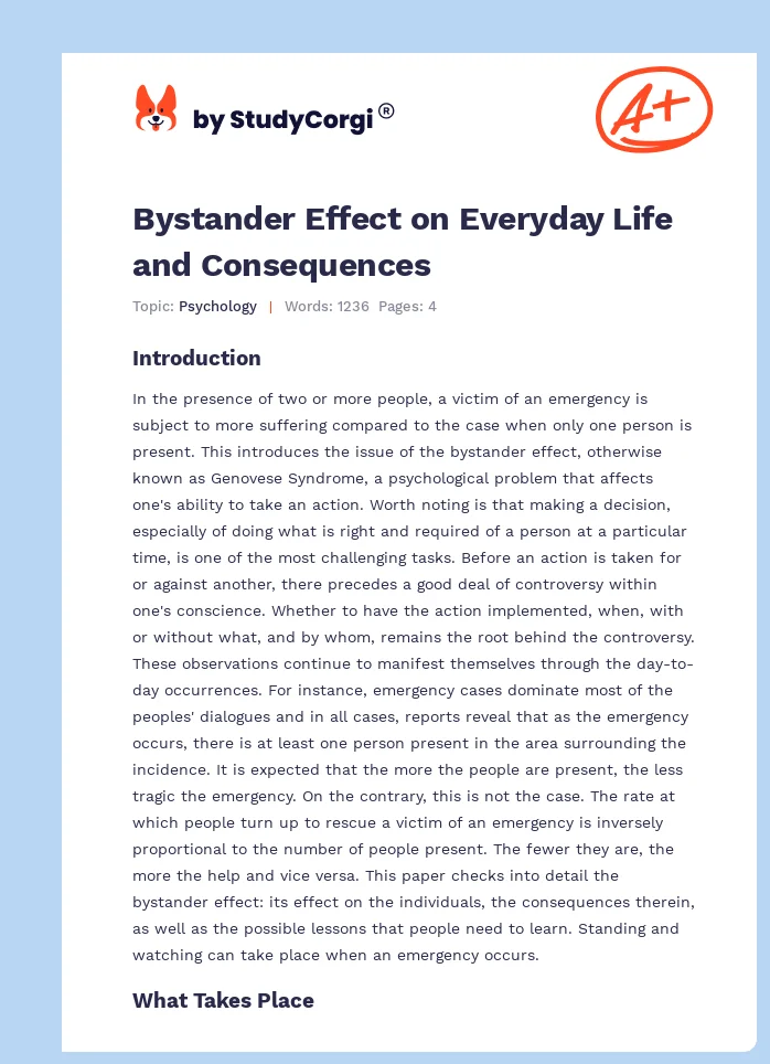 Bystander Effect on Everyday Life and Consequences. Page 1