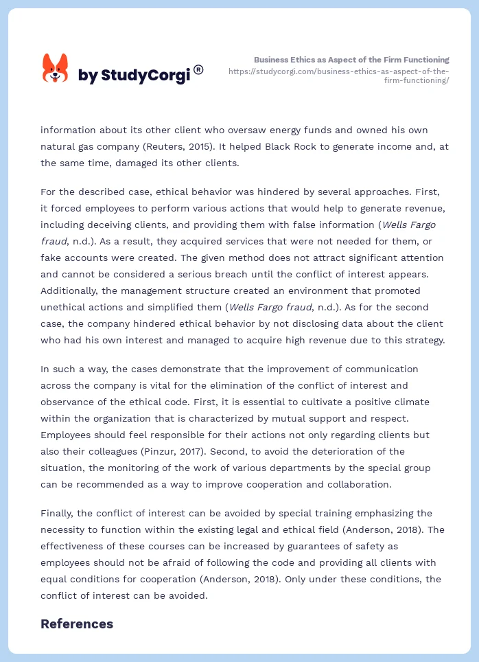 Business Ethics as Aspect of the Firm Functioning. Page 2