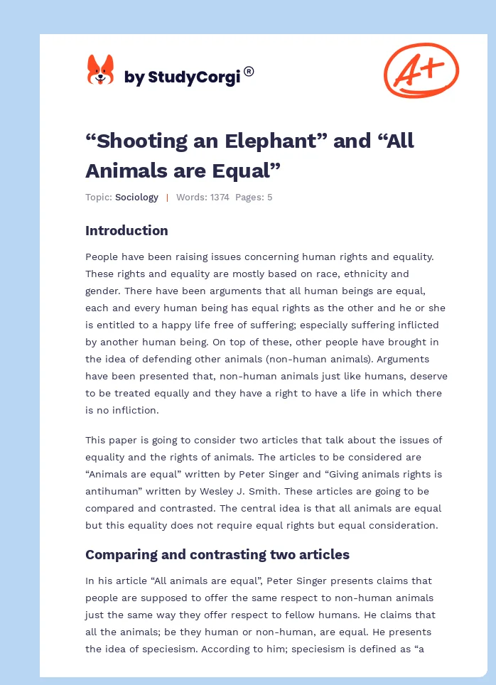 “Shooting an Elephant” and “All Animals are Equal”. Page 1