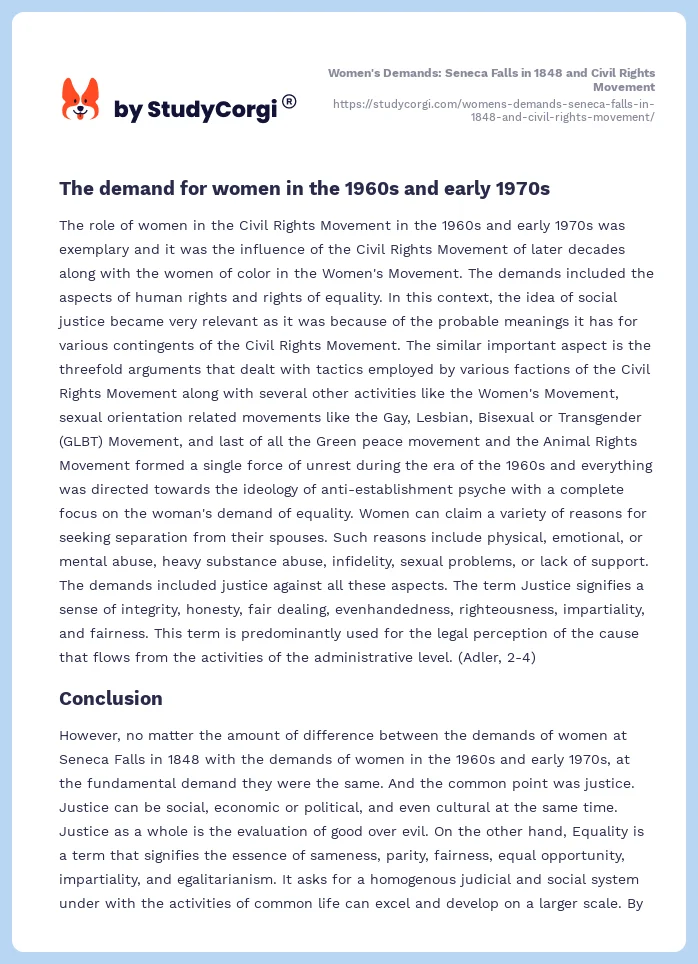 Women's Demands: Seneca Falls in 1848 and Civil Rights Movement. Page 2