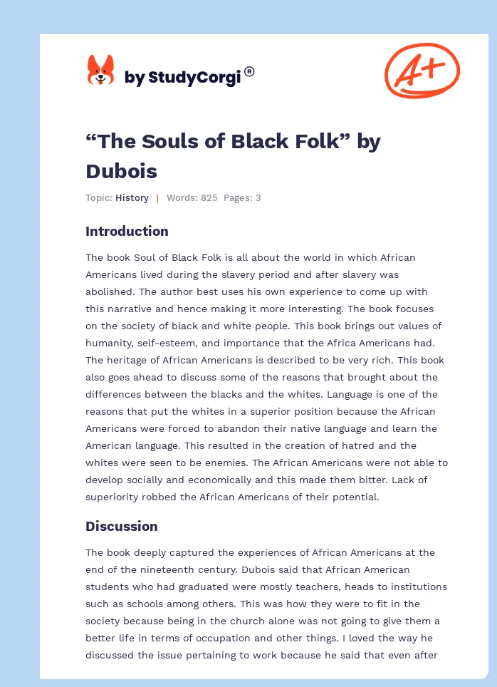 “The Souls of Black Folk” by Dubois. Page 1