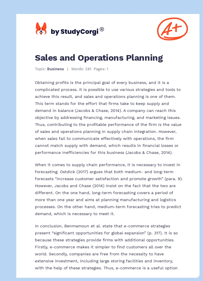 Sales and Operations Planning. Page 1