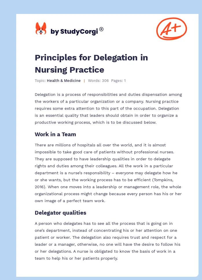 Principles for Delegation in Nursing Practice. Page 1