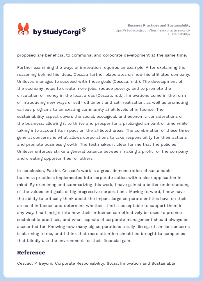 Business Practices and Sustainability. Page 2