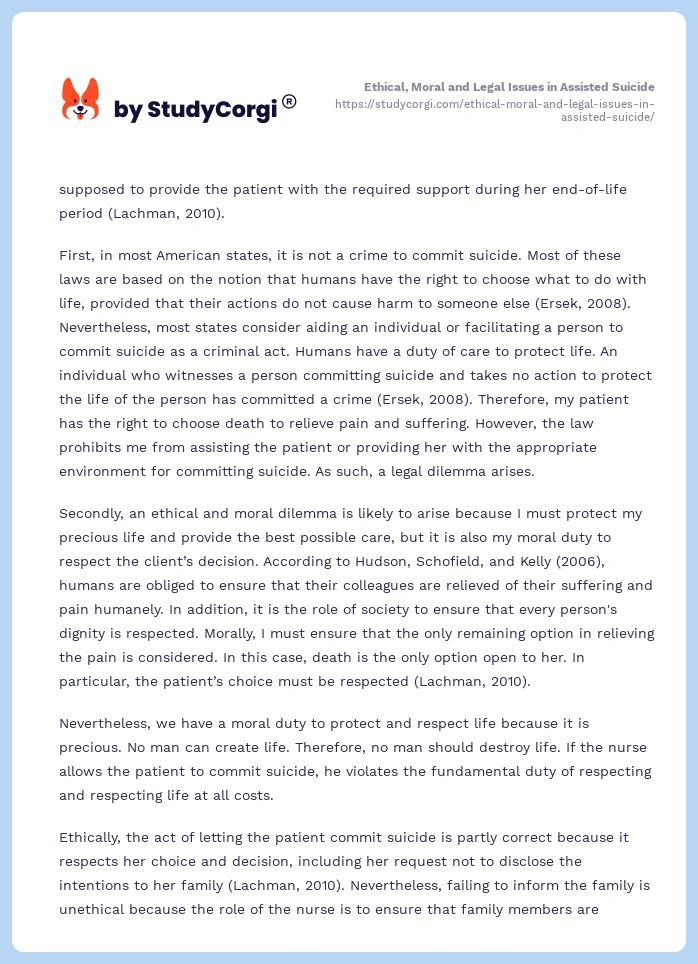 Ethical, Moral and Legal Issues in Assisted Suicide. Page 2