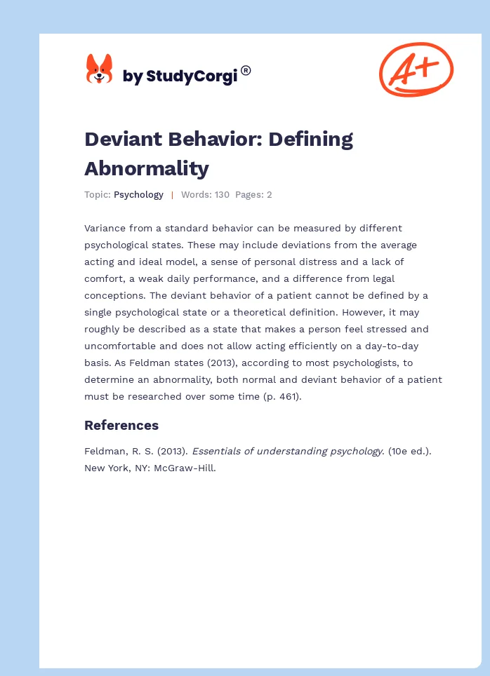 Deviant Behavior: Defining Abnormality. Page 1