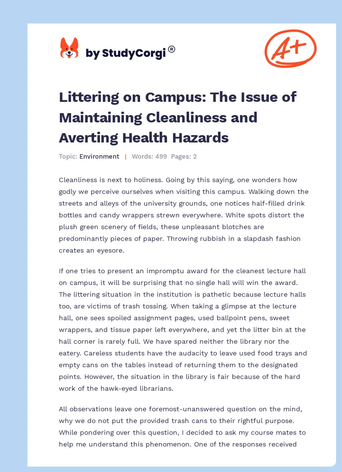 Littering on Campus: The Issue of Maintaining Cleanliness and Averting Health Hazards. Page 1