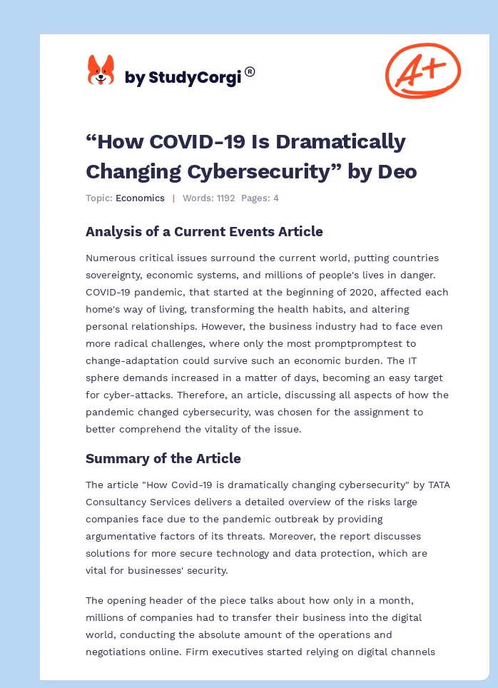“How COVID-19 Is Dramatically Changing Cybersecurity” by Deo. Page 1