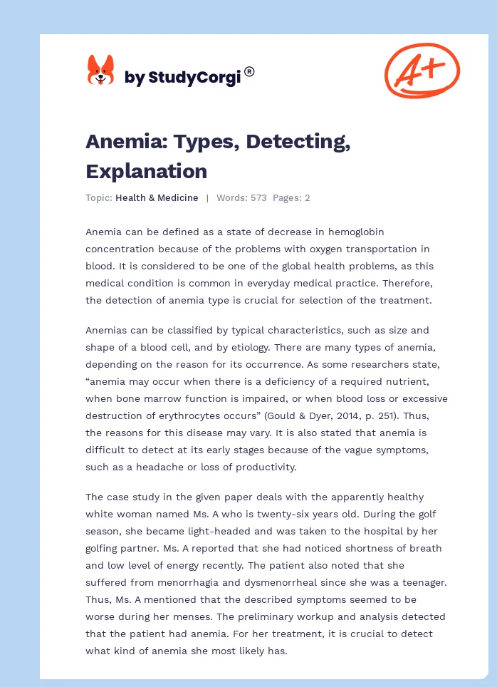 Anemia: Types, Detecting, Explanation. Page 1