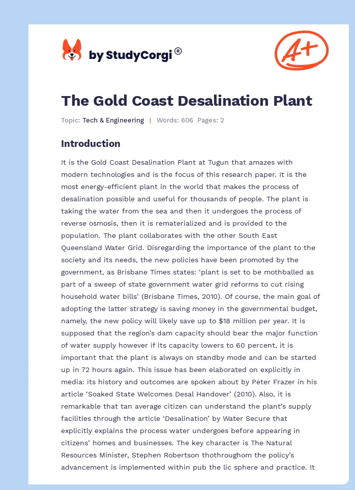 The Gold Coast Desalination Plant. Page 1