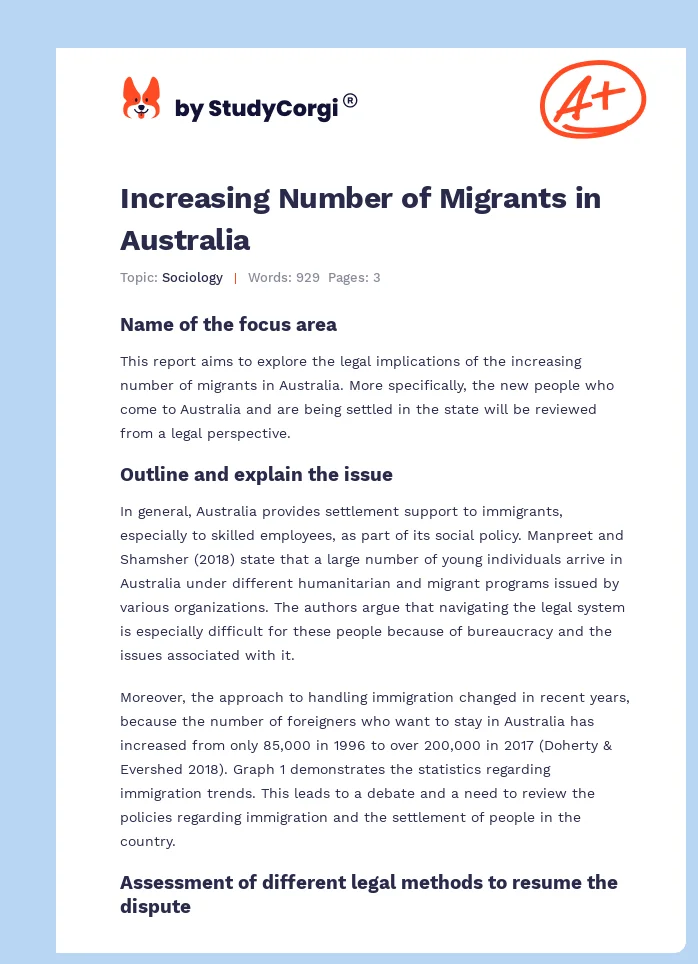 Increasing Number of Migrants in Australia. Page 1