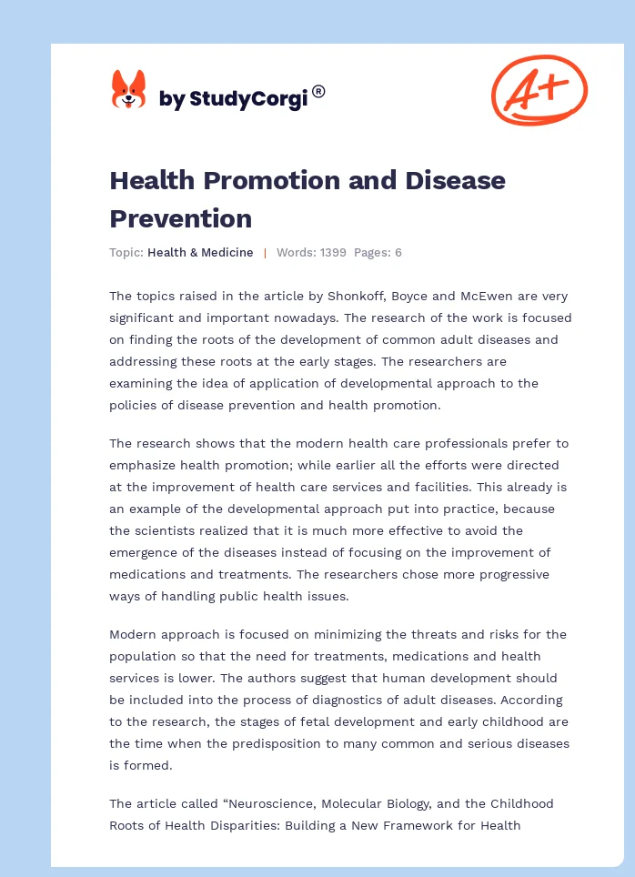 Health Promotion and Disease Prevention. Page 1
