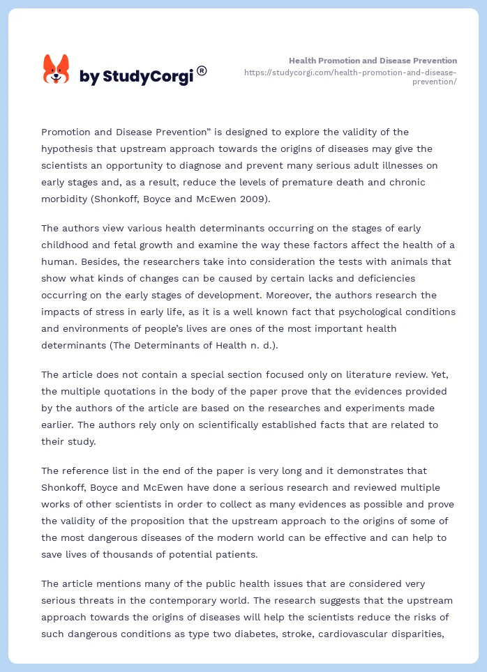 Health Promotion and Disease Prevention. Page 2