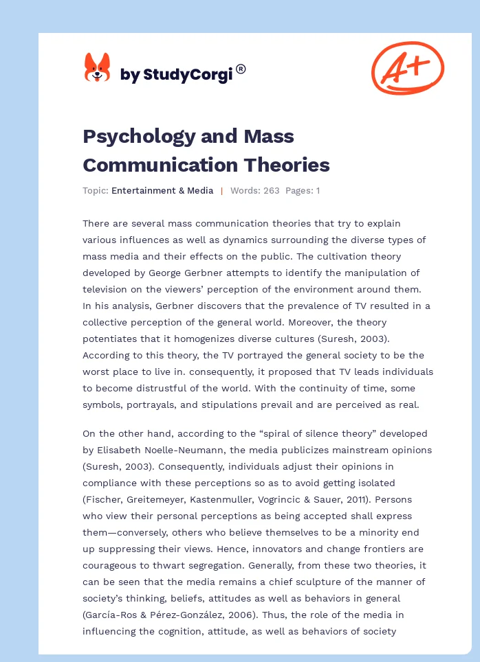 Psychology and Mass Communication Theories. Page 1