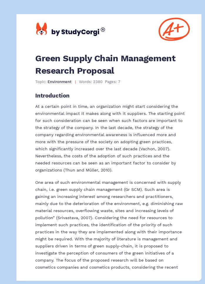 Green Supply Chain Management Research Proposal. Page 1