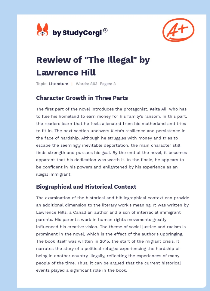 Rewiew of "The Illegal" by Lawrence Hill. Page 1