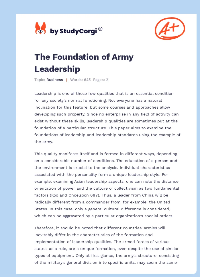 US Army Leadership Foundations and Standards. Page 1