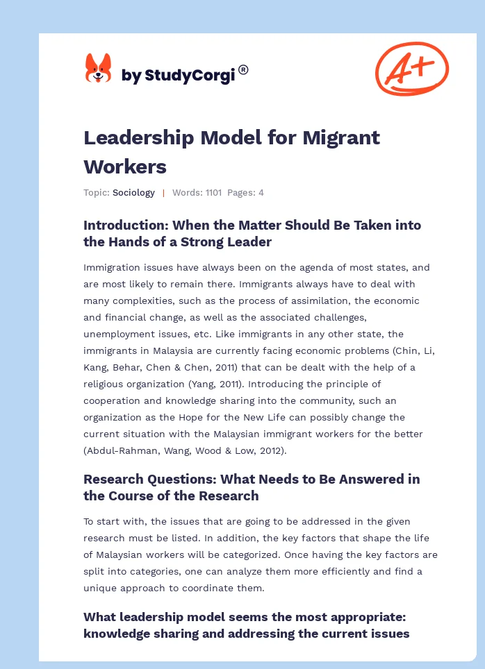 Leadership Model for Migrant Workers. Page 1