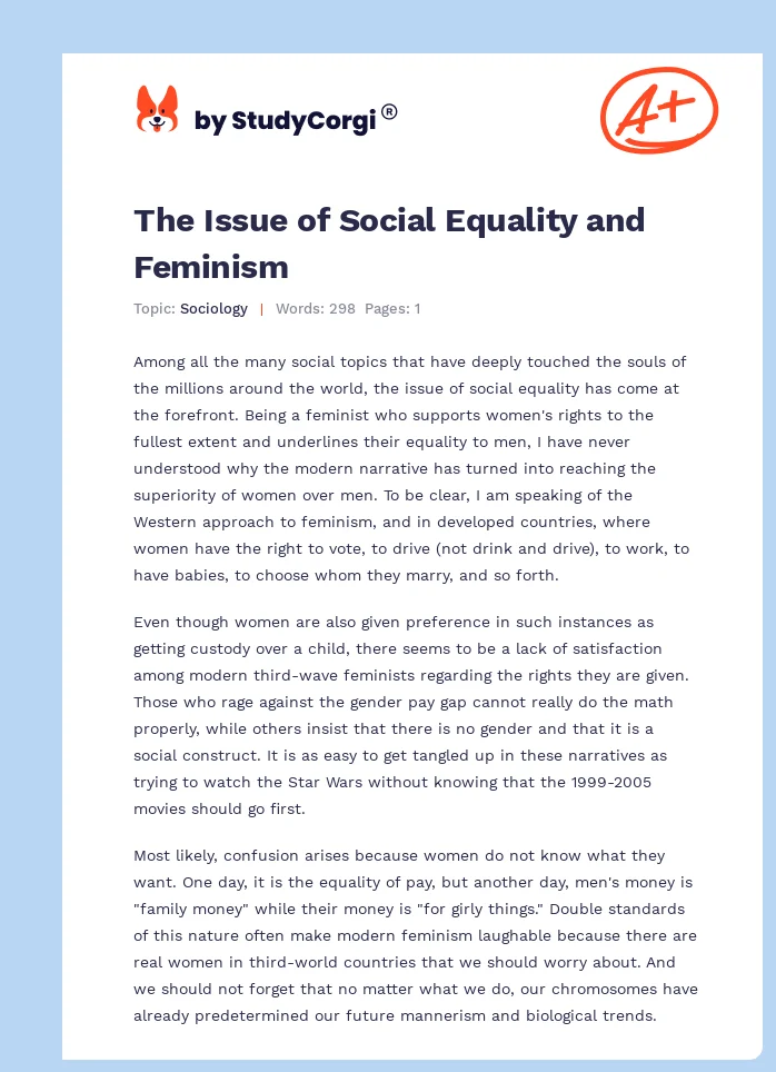 The Issue of Social Equality and Feminism. Page 1