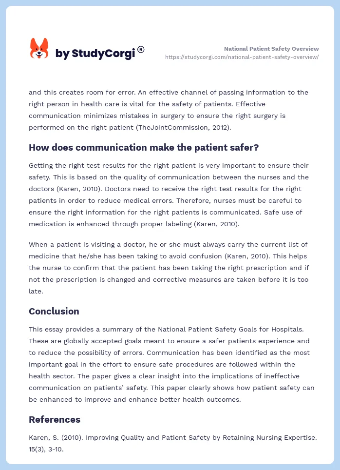 National Patient Safety Overview. Page 2