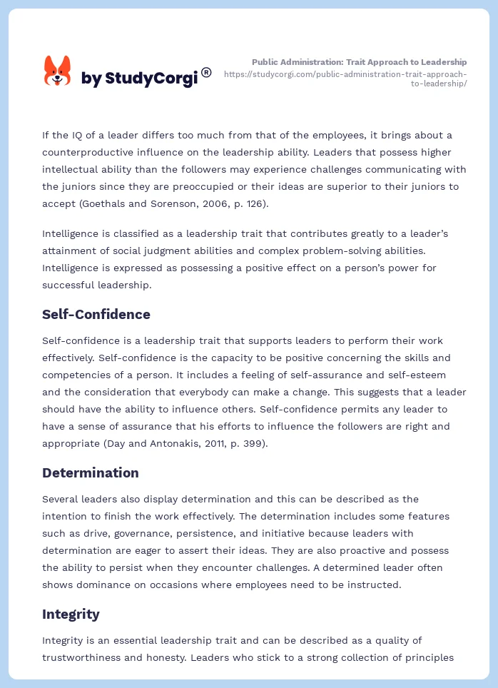 Public Administration: Trait Approach to Leadership. Page 2