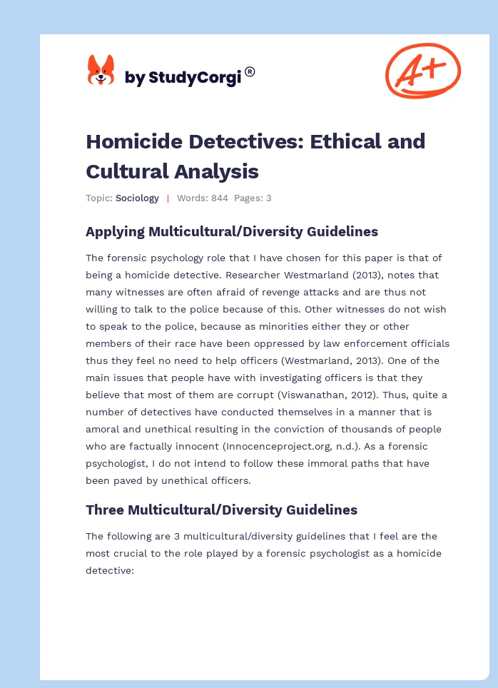 Homicide Detectives: Ethical and Cultural Analysis. Page 1