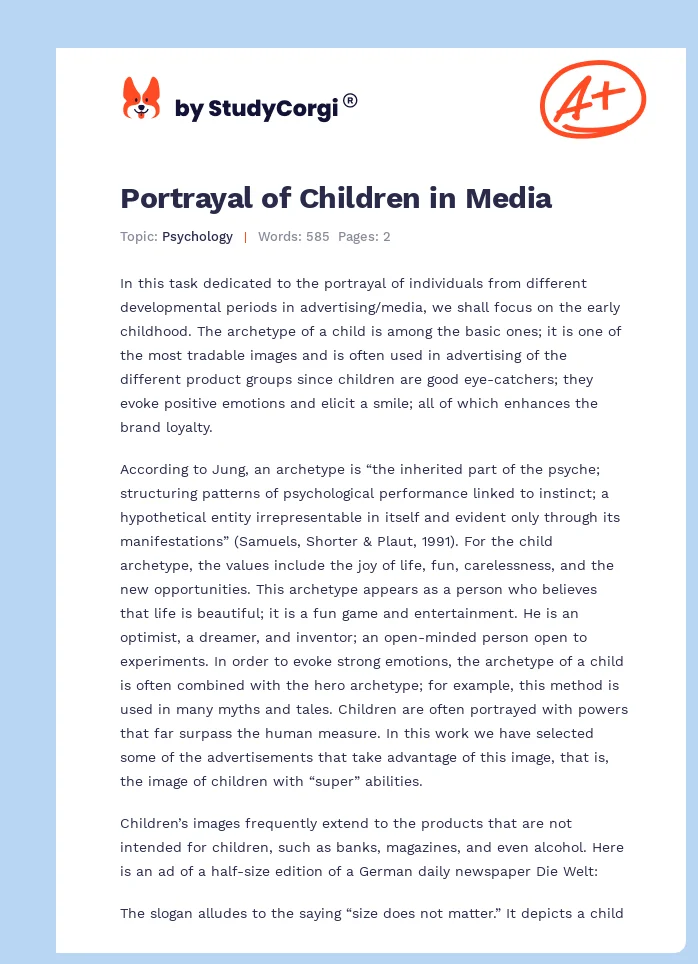 Portrayal of Children in Media. Page 1