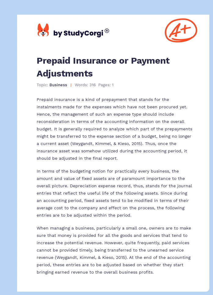 Prepaid Insurance or Payment Adjustments. Page 1