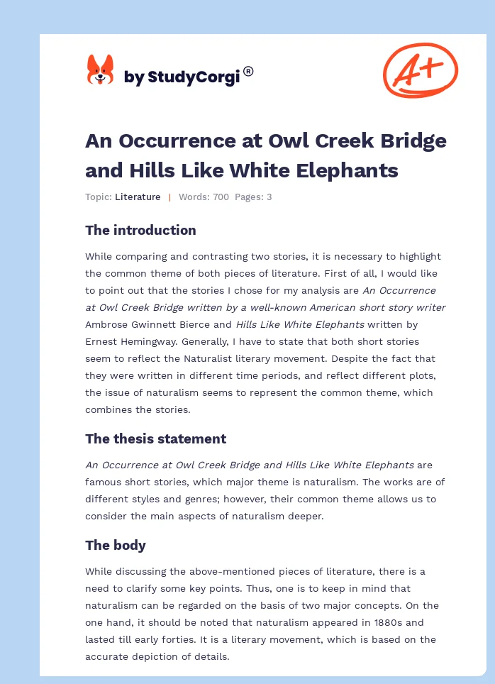 An Occurrence at Owl Creek Bridge and Hills Like White Elephants. Page 1