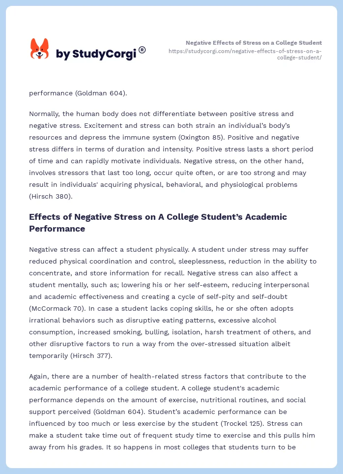 Negative Effects of Stress on a College Student. Page 2