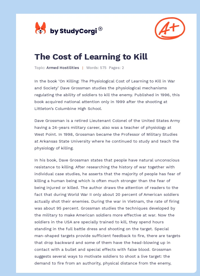 The Cost of Learning to Kill. Page 1