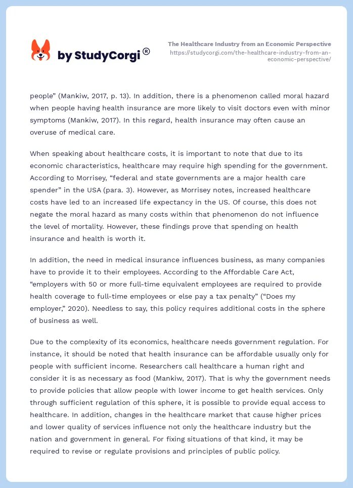 The Healthcare Industry from an Economic Perspective. Page 2