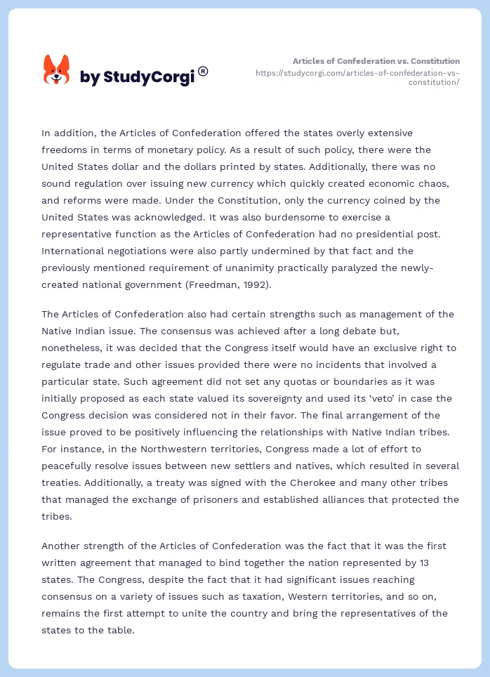 Articles of Confederation vs. Constitution. Page 2