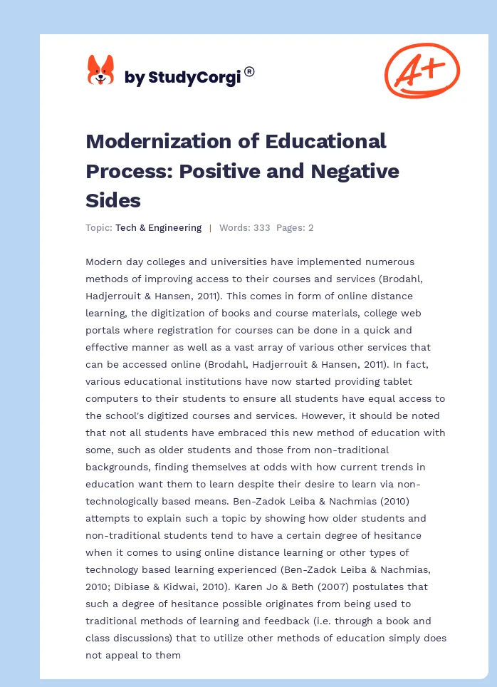 Modernization of Educational Process: Positive and Negative Sides. Page 1