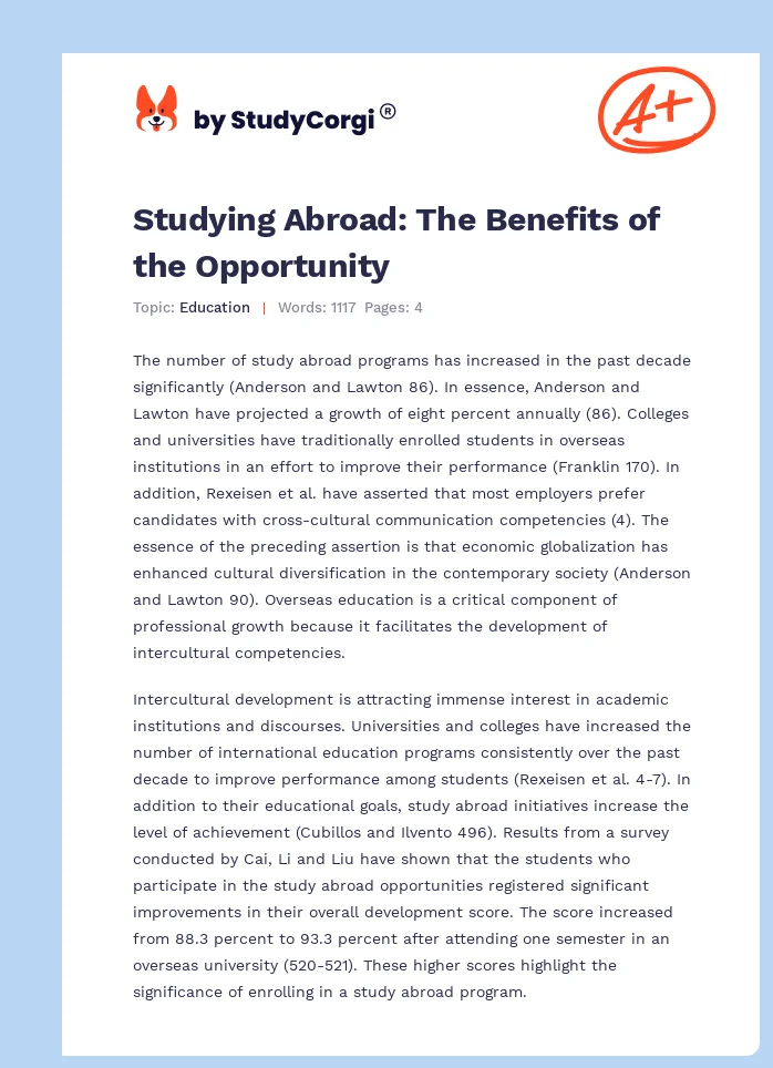 Studying Abroad: The Benefits of the Opportunity. Page 1