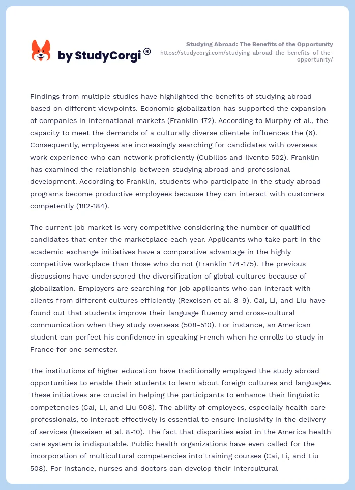 Studying Abroad: The Benefits of the Opportunity. Page 2